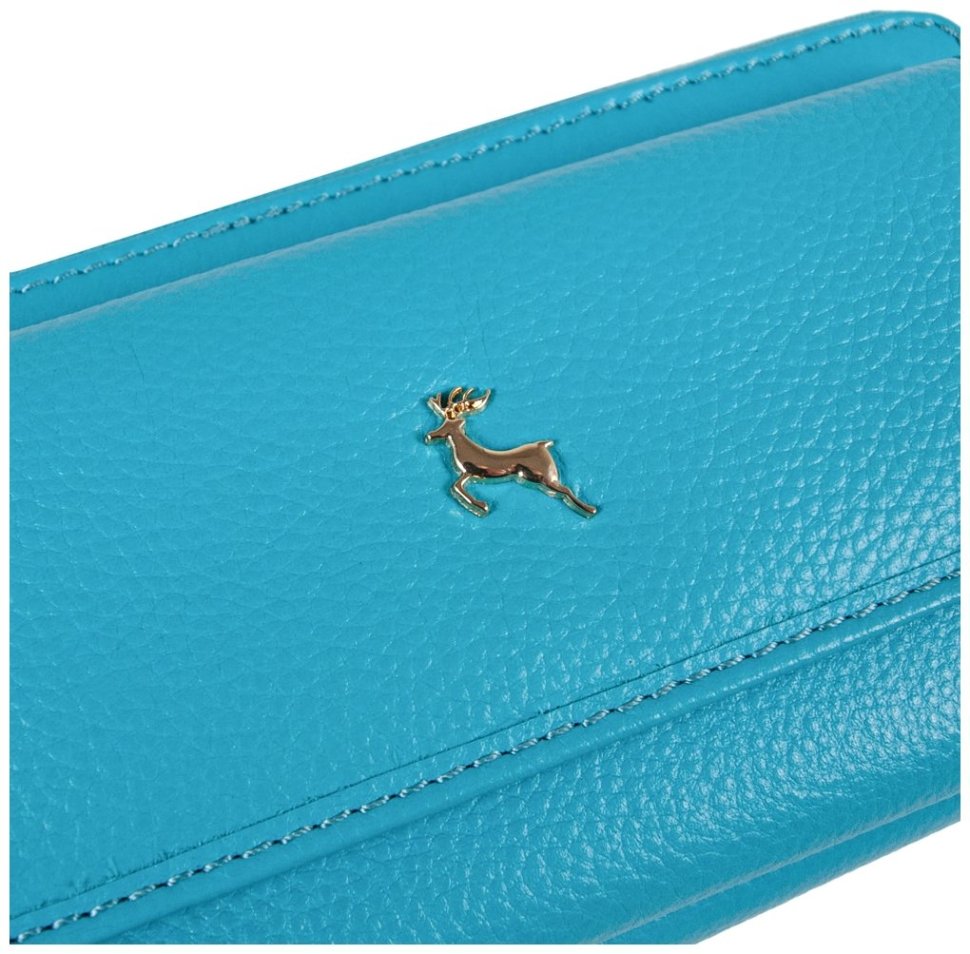 Большой женский кошелек из натуральной фактурной кожи голубого цвета Ashwood J54 94187 modnotak фото №10