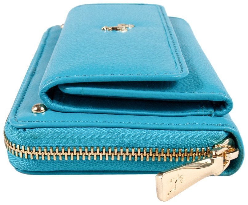 Большой женский кошелек из натуральной фактурной кожи голубого цвета Ashwood J54 94187 modnotak фото №11