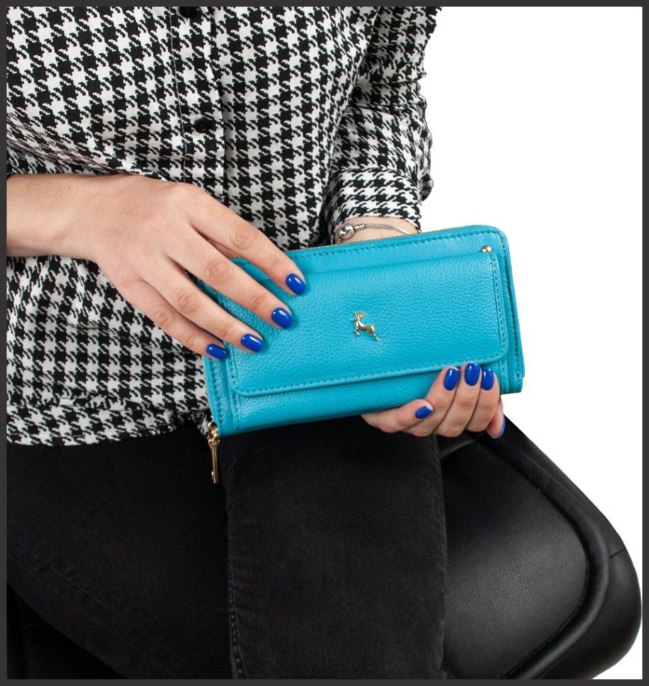 Большой женский кошелек из натуральной фактурной кожи голубого цвета Ashwood J54 94187 modnotak фото №13