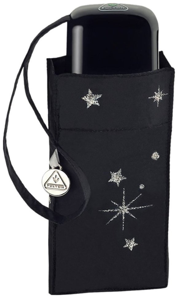 Женский складной зонт Fulton L501 Tiny-2 Glitter Stars Black (механика, ультракомпактный, черный с блестящими звездами) 94287 modnotak фото №7