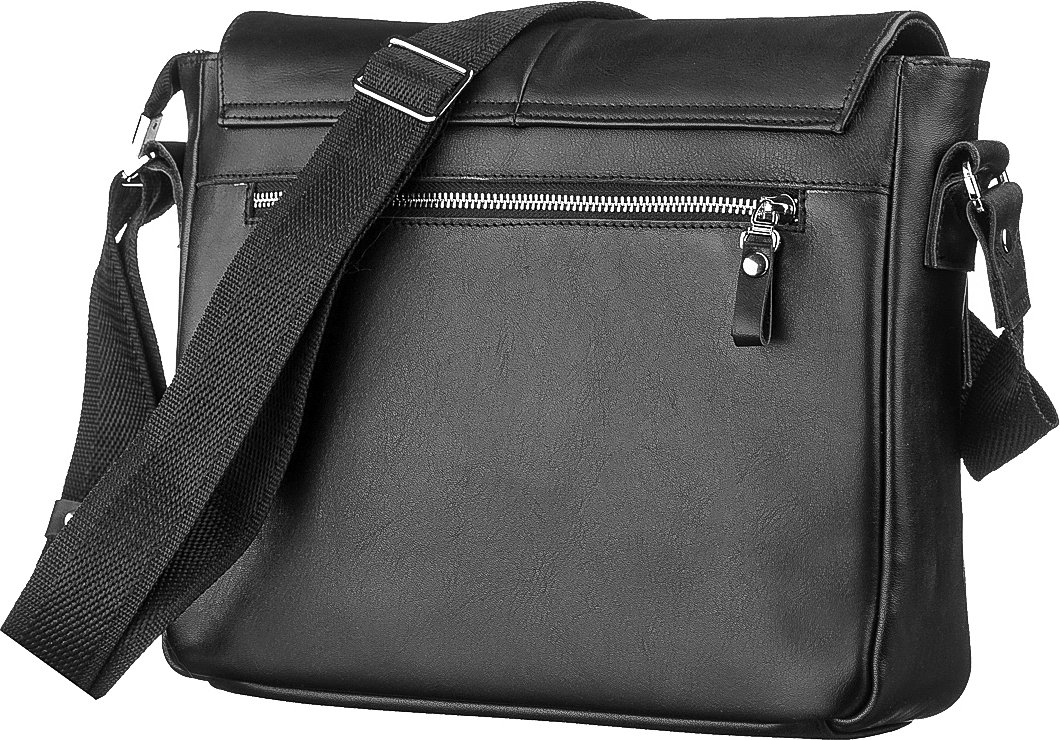 Популярная мужская сумка-мессенджер из гладкой кожи черного окраса SHVIGEL (00858)