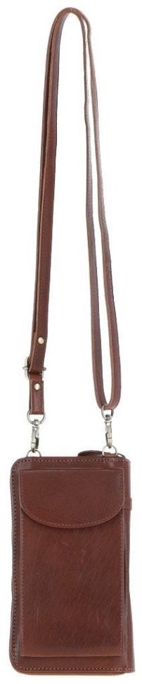 Міні-сумка для смартфона з натуральної гладкої шкіри на блискавці Ashwood T80 коричневого кольору 94487 modnotak фото №1