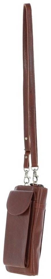 Міні-сумка для смартфона з натуральної гладкої шкіри на блискавці Ashwood T80 коричневого кольору 94487 modnotak фото №2