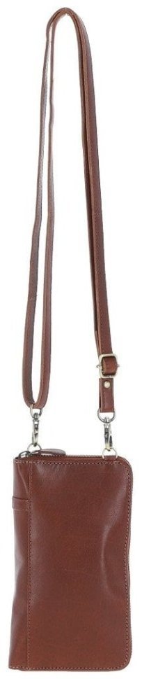 Міні-сумка для смартфона з натуральної гладкої шкіри на блискавці Ashwood T80 коричневого кольору 94487 modnotak фото №3