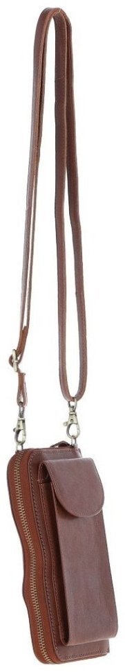 Міні-сумка для смартфона з натуральної гладкої шкіри на блискавці Ashwood T80 коричневого кольору 94487 modnotak фото №4