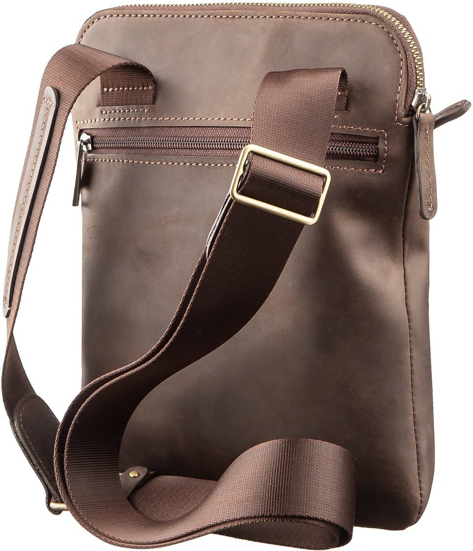 Матовая мужская сумка на плечо коричневого цвета из кожи крейзи хорс Shvigel (11180)