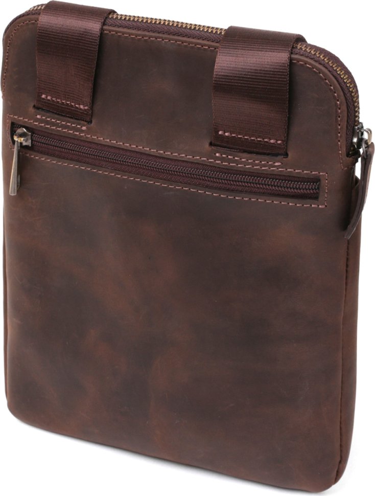 Матова чоловіча сумка на плече коричневого кольору зі шкіри крейзі хорс Shvigel (11180)