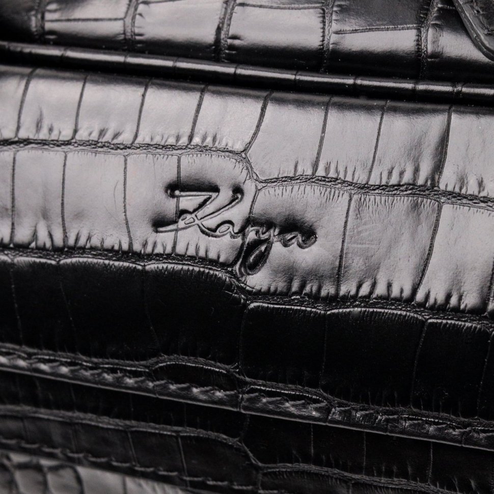 Чорна ділова сумка-портфель із натуральної шкіри з тисненням під крокодила KARYA (2420873)