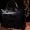 Черная деловая сумка-портфель из натуральной кожи с тиснением под крокодила KARYA (2420873) - 10