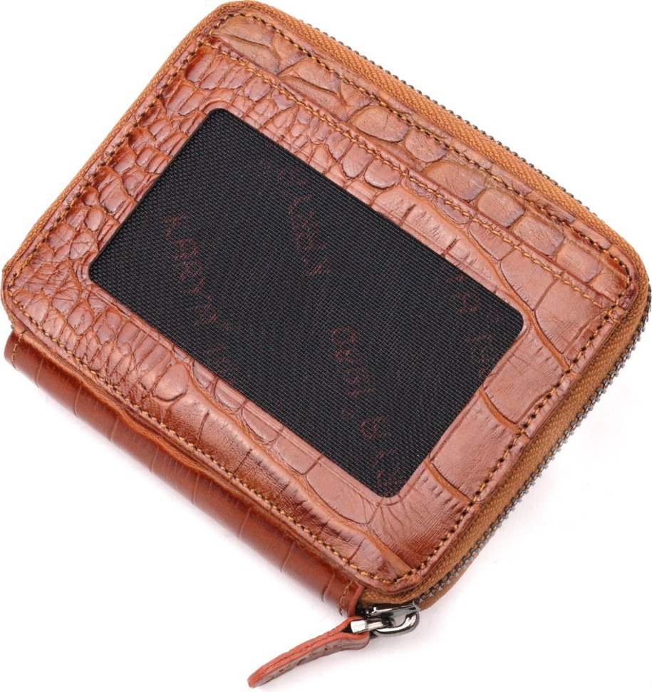 Невеликий чоловічий гаманець коричневого кольору з натуральної шкіри під крокодила KARYA (2420973)