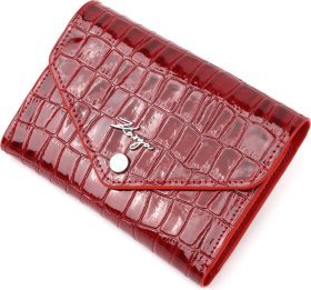 Лаковий горизонтальний жіночий гаманець із монетницею з натуральної шкіри в бордовому кольорі KARYA (2421073)