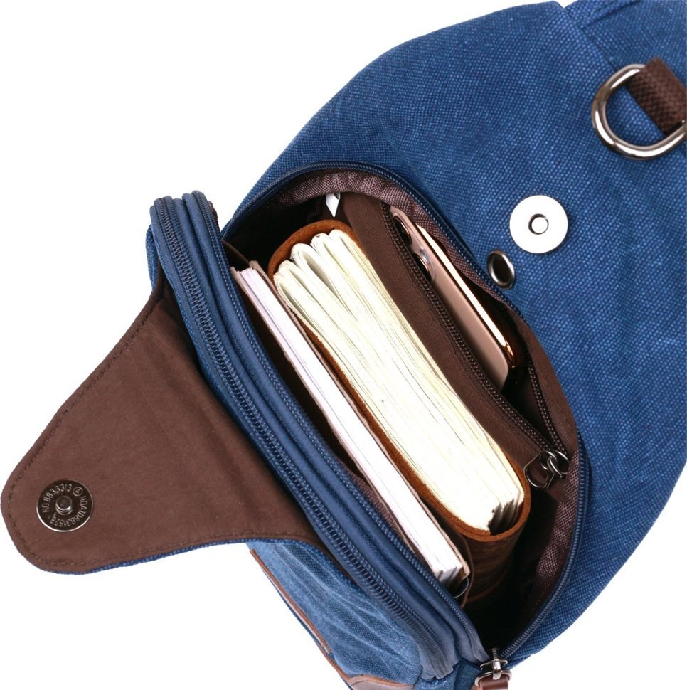 Синяя текстильная мужская сумка-слинг через плечо Vintage (20387)
