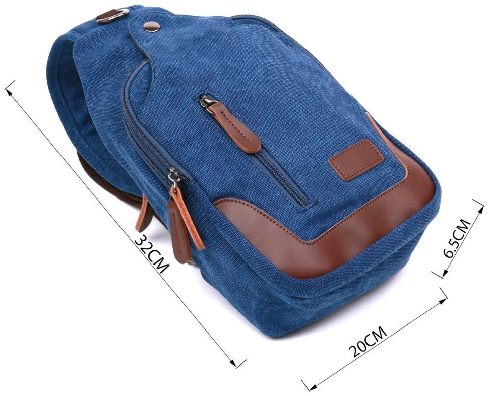 Синя текстильна чоловіча сумка-слінг через плече Vintage (20387)