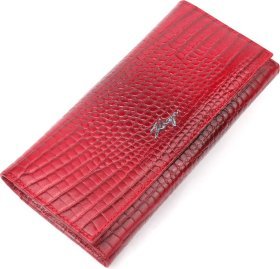 Жіночий гаманець червоного кольору з натуральної шкіри з тисненням під рептилію KARYA (2421173)
