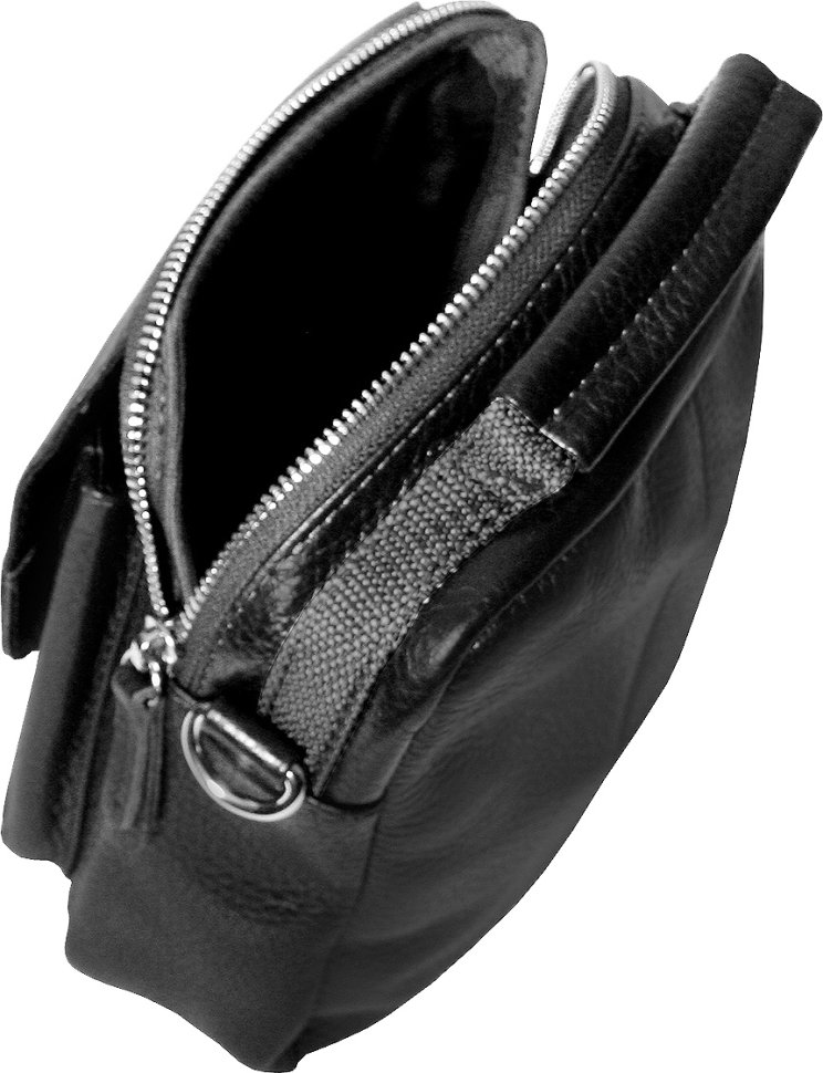 Мужская черная сумка-барсетка маленького размера из натуральной кожи флотар Vip Collection (21076)