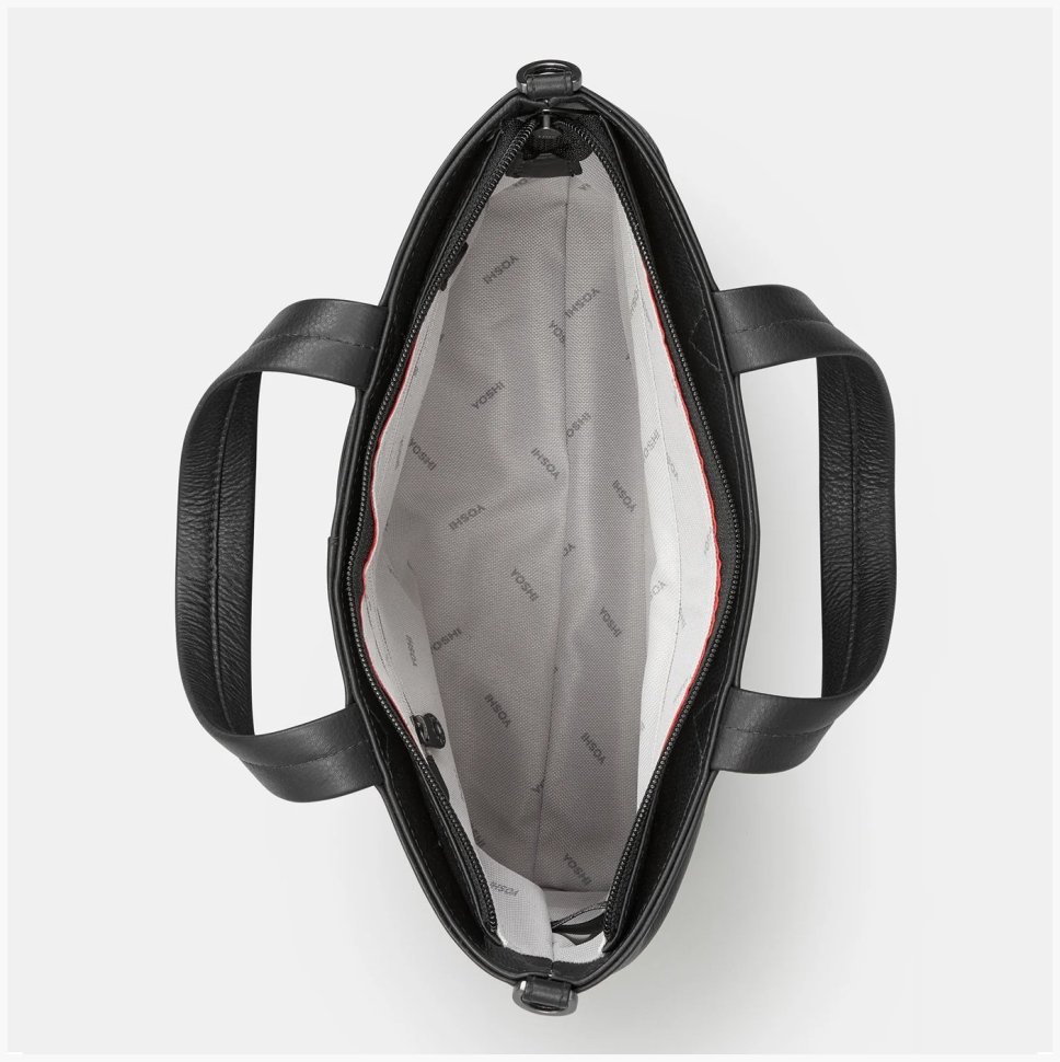 Вместительная женская сумка из натуральной фактурной кожи через плечо Yoshi Y26 черного цвета 95487 modnotak фото №4