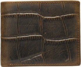 Горизонтальне чоловіче портмоне коричневого кольору з натуральної шкіри під крокодила Vintage (2420042)