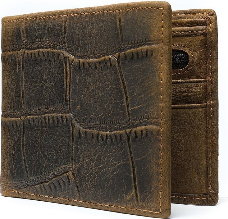 Горизонтальное мужское портмоне коричневого цвета из натуральной кожи под крокодила Vintage (2420042)