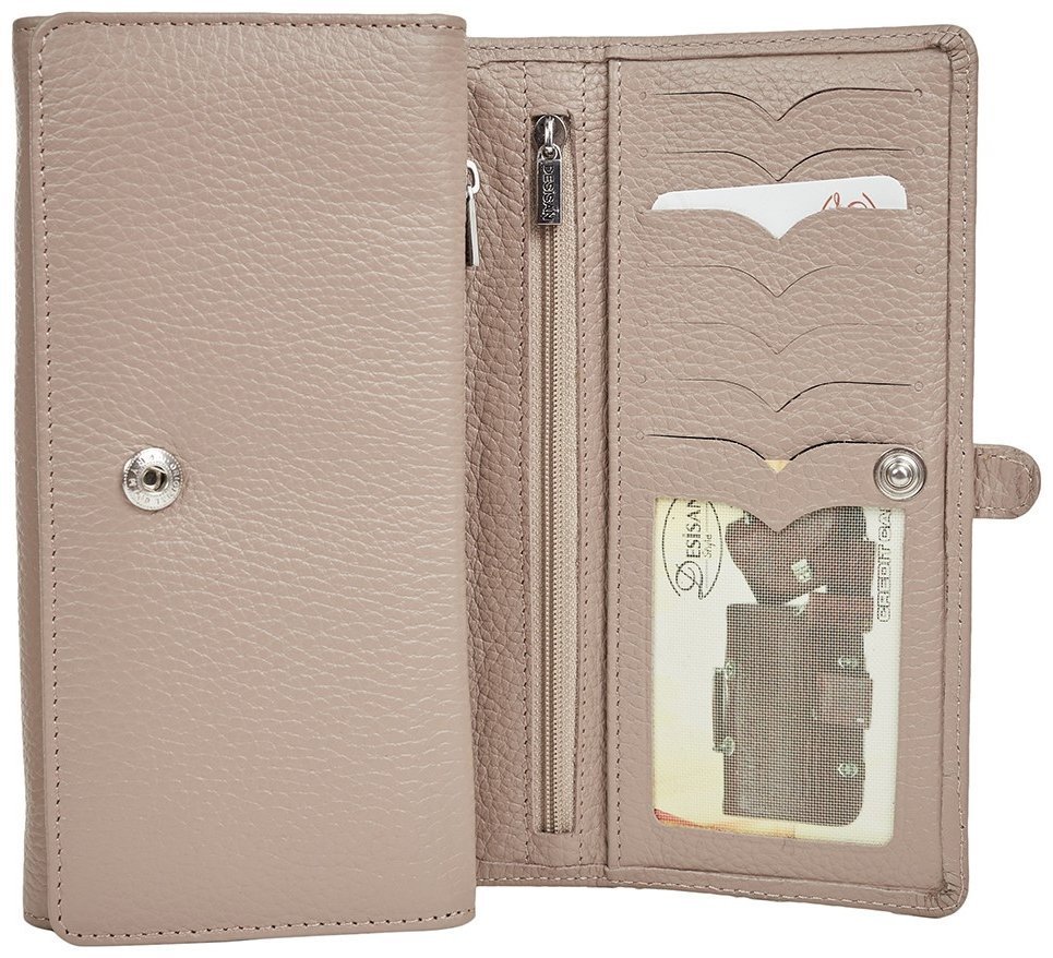 Большой женский кошелек из кожи флотар на 2 отделения Desisan 106787 бежевого цвета modnotak фото №3