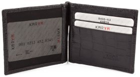 Уценка! Черный зажим для купюр с тиснением на коже KARYA (16107)