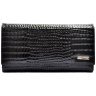Вместительный женский кошелек из натуральной кожи под фактуру крокодила Desisan 106887 черного цвета на кнопке modnotak фото - 1