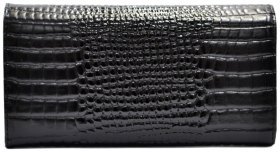Місткий жіночий гаманець із натуральної шкіри під фактуру крокодила Desisan 106887 чорного кольору на кнопці