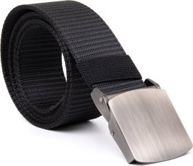 Черный текстильный ремень с серебристой пряжкой-автомат Vintage (2420541)