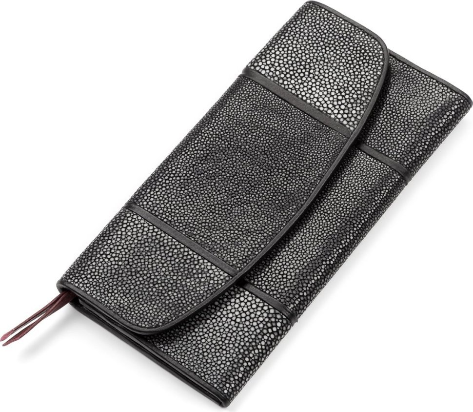 Чорний гаманець з шліфованої шкіри морського ската на кнопці STINGRAY LEATHER (024-18113)