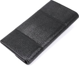 Черный кошелек из шлифованной кожи морского ската на кнопке STINGRAY LEATHER (024-18113)