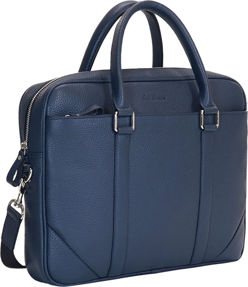 Ділова чоловіча сумка для ноутбука з натуральної шкіри в темно-синьому кольорі Issa Hara (21190)