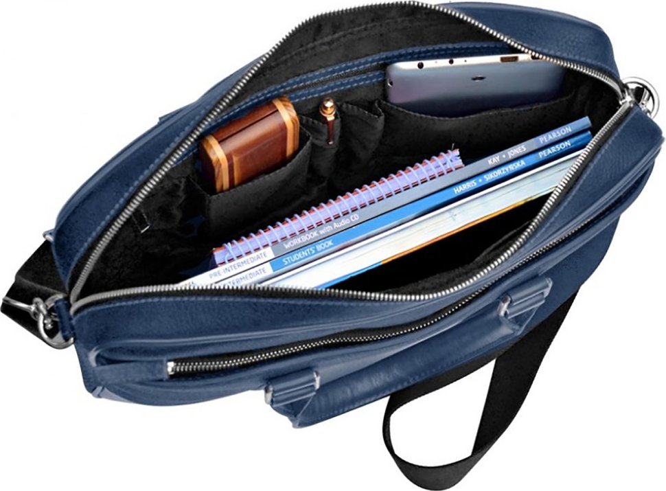 Ділова чоловіча сумка для ноутбука з натуральної шкіри в темно-синьому кольорі Issa Hara (21190)