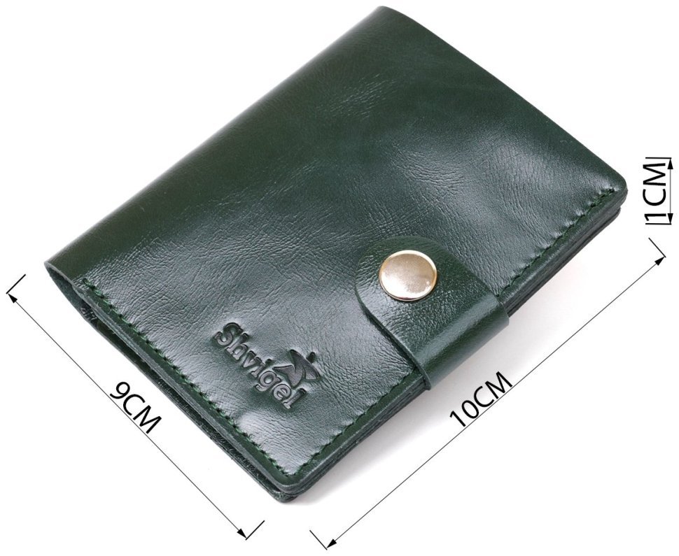 Практичний шкіряний чоловічий портмоне зеленого кольору з хлястиком на кнопці Shvigel (2416504) modnotak фото №9