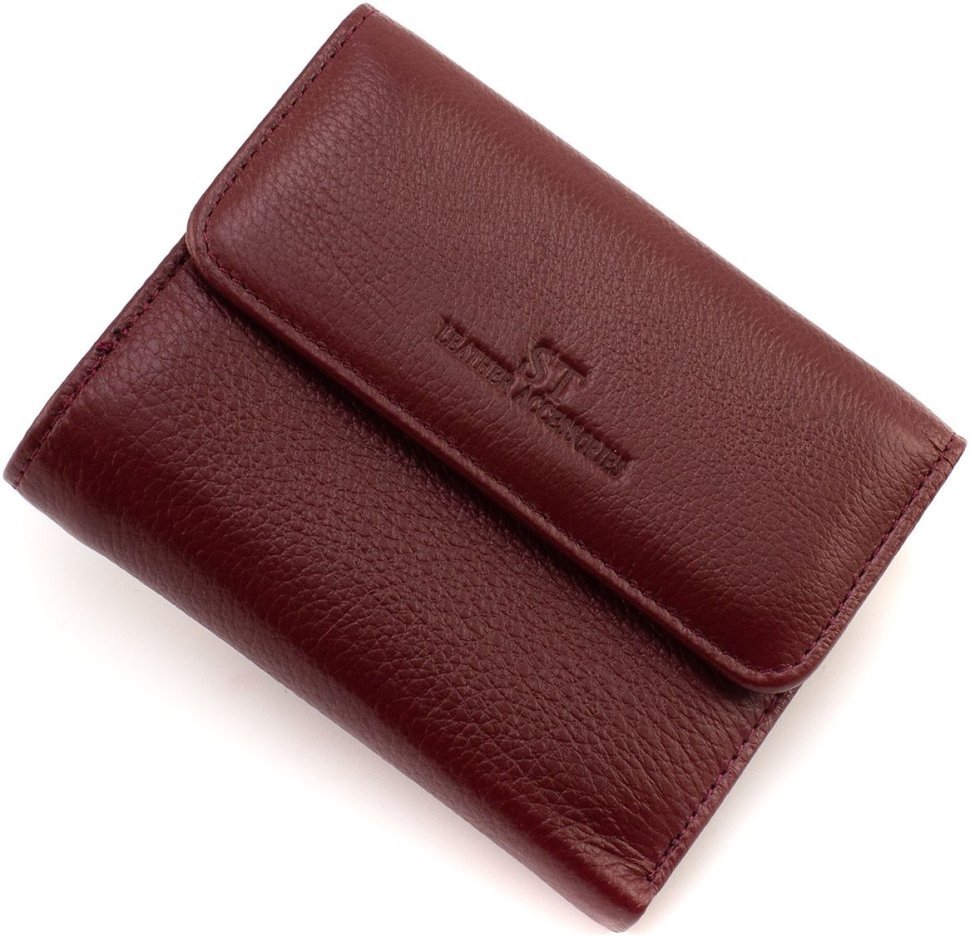 Жіночий гаманець із натуральної шкіри бордового кольору на магнітах ST Leather 1767287