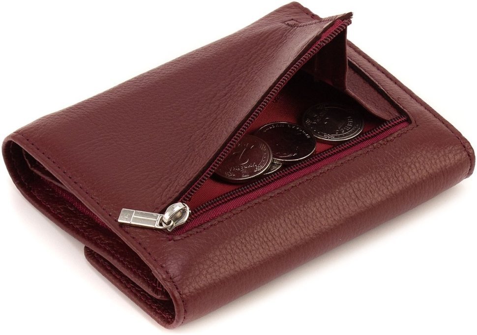 Жіночий гаманець із натуральної шкіри бордового кольору на магнітах ST Leather 1767287