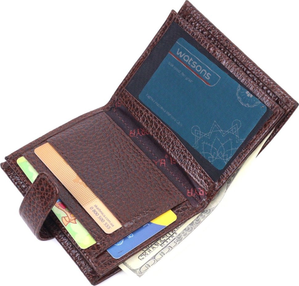 Чоловічий невеликий гаманець з натуральної шкіри флотар коричневого кольору KARYA (2421389)