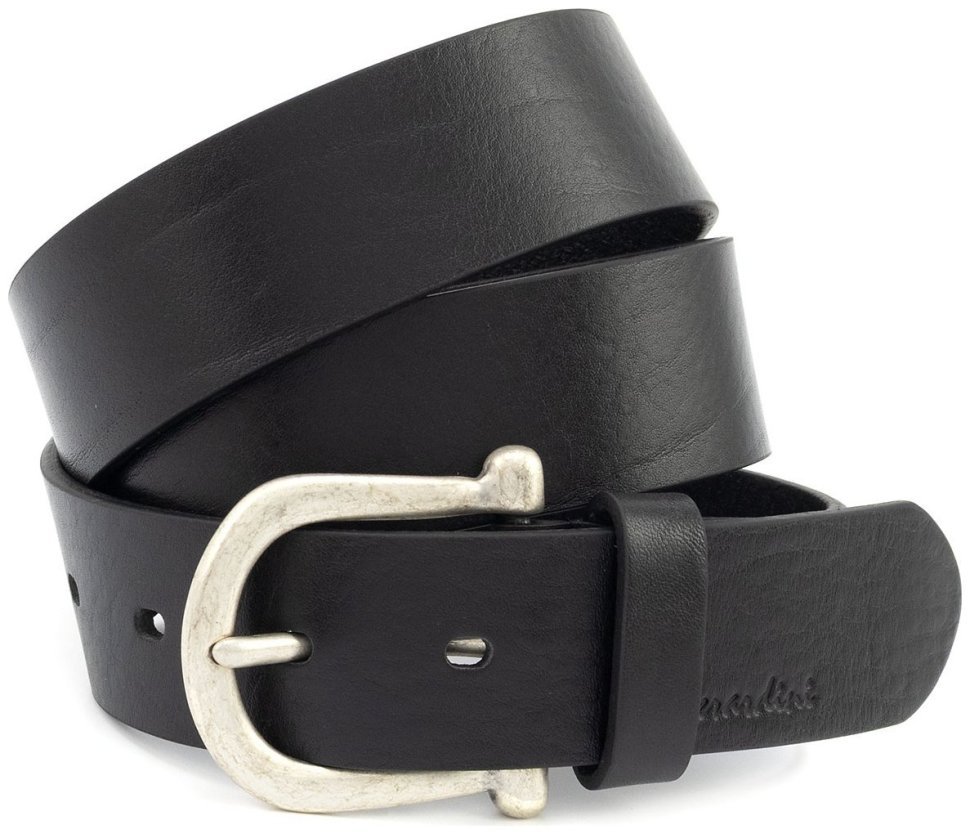 Широкий джинсовый ремень из итальянской кожи черного цвета Gherardini 45039 modnotak фото №1