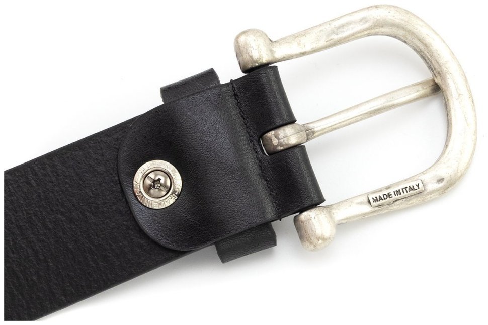 Широкий джинсовый ремень из итальянской кожи черного цвета Gherardini 45039 modnotak фото №3