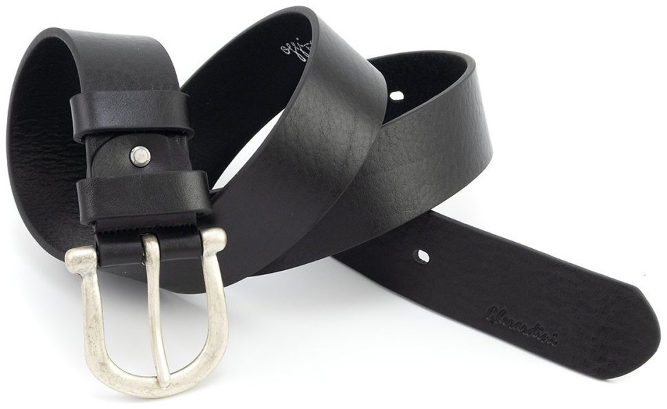 Широкий джинсовый ремень из итальянской кожи черного цвета Gherardini 45039 modnotak фото №5