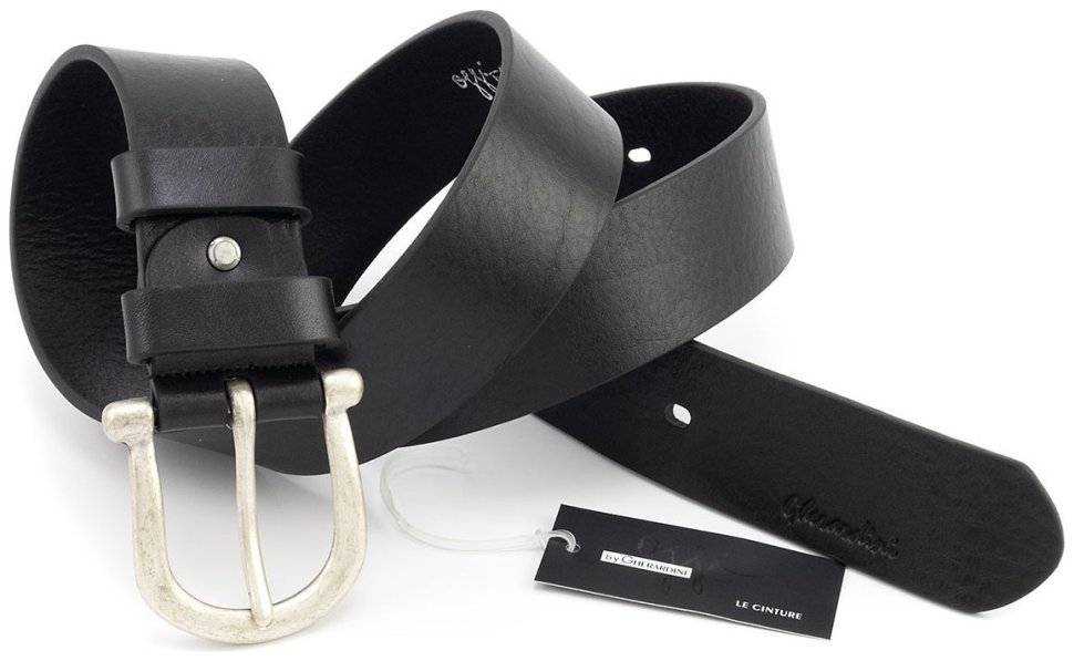 Широкий джинсовый ремень из итальянской кожи черного цвета Gherardini 45039 modnotak фото №6