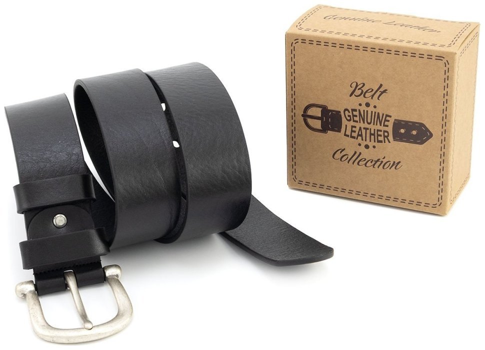 Широкий джинсовый ремень из итальянской кожи черного цвета Gherardini 45039 modnotak фото №7