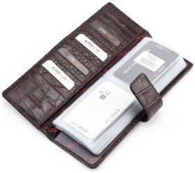 Коричневая кожаная визитница с тиснением KARYA (16581) СКИДКА