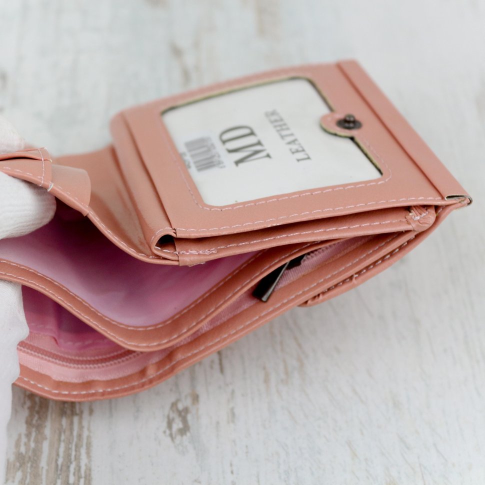 Компактный женский кошелек из кожзама в пудровом цвете MD Leather (21539)