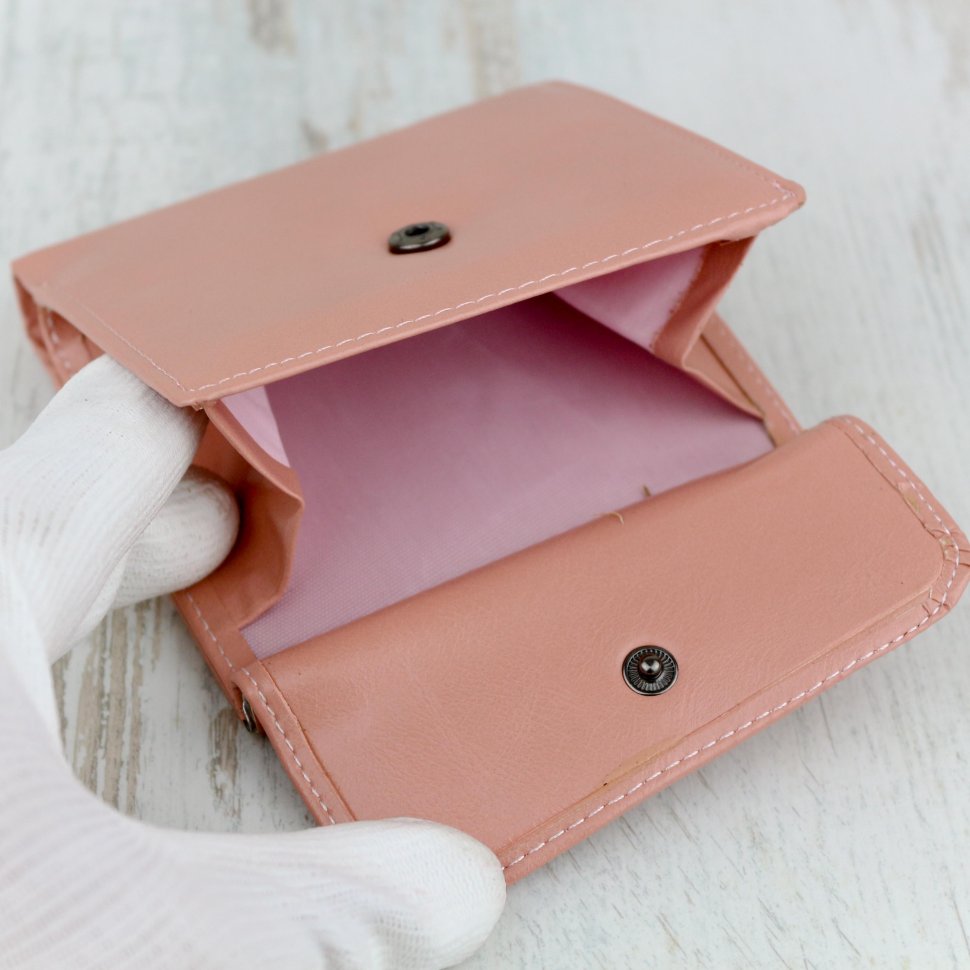 Компактный женский кошелек из кожзама в пудровом цвете MD Leather (21539)