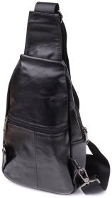 Повседневная мужская слинг-сумка из качественной кожи черного цвета Vintage 98187