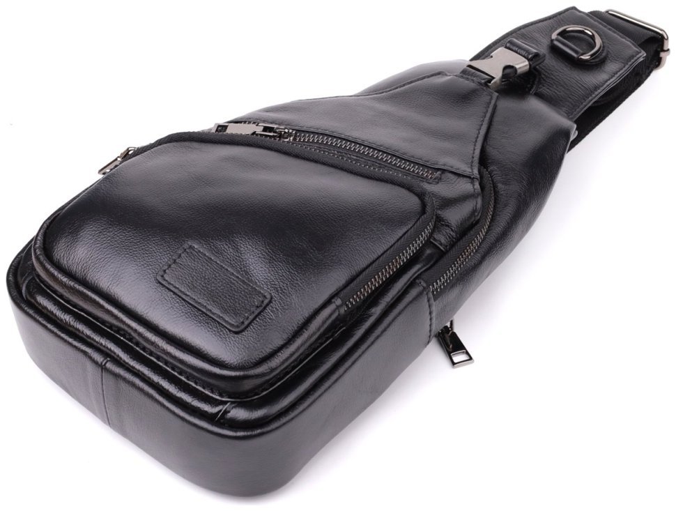 Повседневная мужская слинг-сумка из качественной кожи черного цвета Vintage 98187 фото №6 Повседневная мужская слинг-сумка из качественной кожи черного цвета Vintage 98187 modnotak фото №6