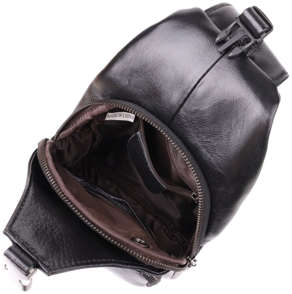 Повседневная мужская слинг-сумка из качественной кожи черного цвета Vintage 98187 фото №7 Повседневная мужская слинг-сумка из качественной кожи черного цвета Vintage 98187 modnotak фото №7