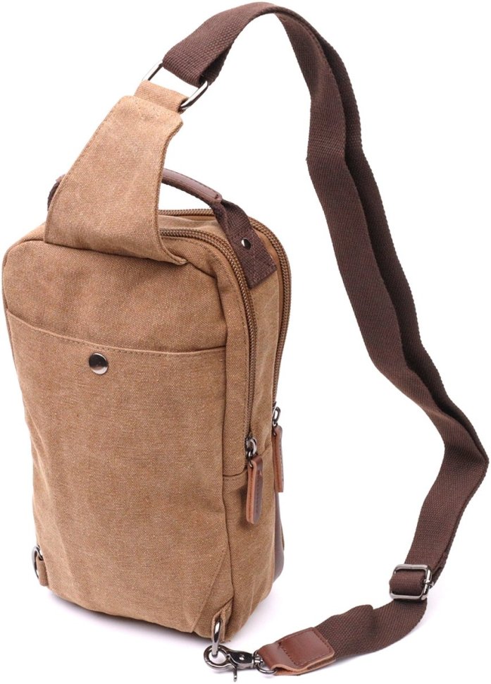 Вертикальна чоловіча сумка-слінг із коричневого текстилю Vintage 2422191