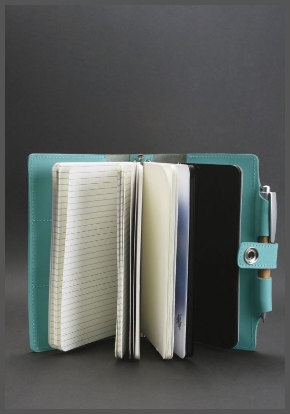 Женский кожаный блокнот (Софт-бук) бирюзового цвета BlankNote 78587 modnotak фото №3