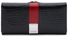 Лакированный женский кожаный кошелек с монетницей на "застежке" Ricco Grande 108987 черного цвета