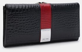 Лакированный женский кожаный кошелек с монетницей на "застежке" Ricco Grande 108987 черного цвета